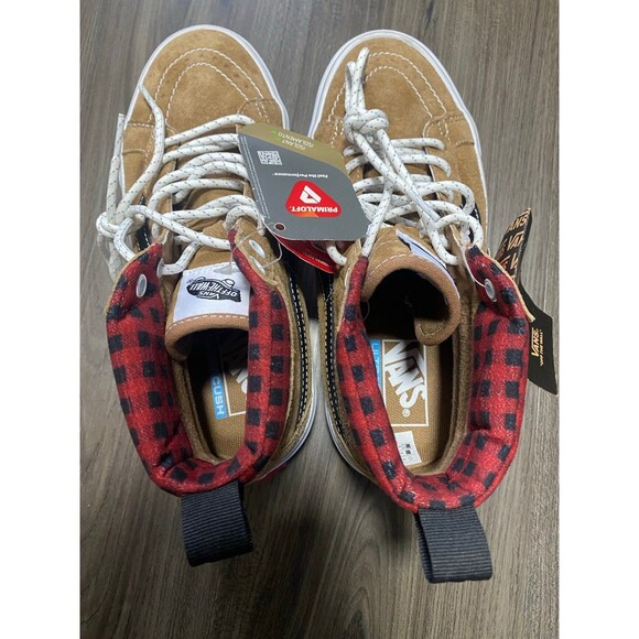 Vans Sk8 Hi MTE Shoes Men 6.5 US Brown Red Plaid Primaloft All Weather Sneaker